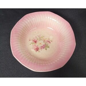 Thompson China Pink White 9-inch Ribbed Serving Bowl Floral Rose Vintage 1930s